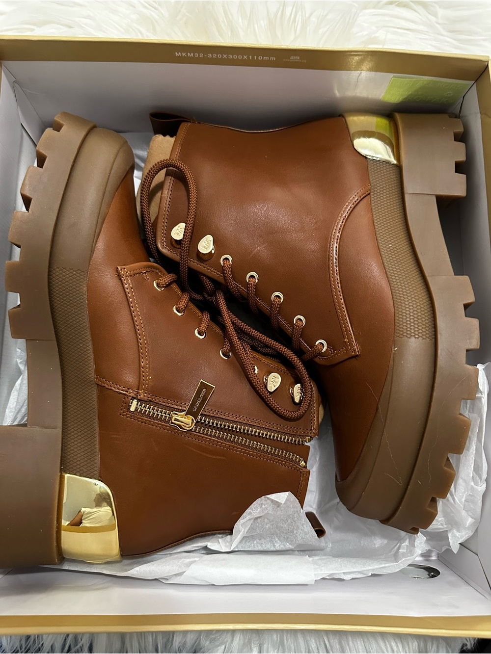 Michael Kors Women’s Brown Chunky Lug Ankle Boots with Gold Accent sz 8.5